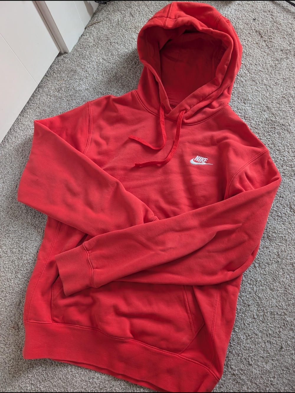 Nike Red Fleece-Lined Pullover Hoodie with White Logo